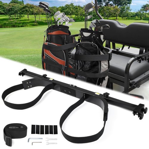 Golf Cart Rear Seat Bag Holder Bracket Attachment for Most 2+2 Golf Cart Rear Seat with 1 Inch Square Tube, No Drilling Golf Cart Bag Attachment for EZGO Club Car Yamaha Golf Carts, Metal / Stable