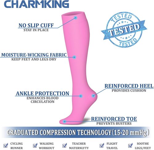 CHARMKING Compression Socks - 15-20 mmHg Support for Men & Women | 8 Pairs for Athletic Running & Cycling