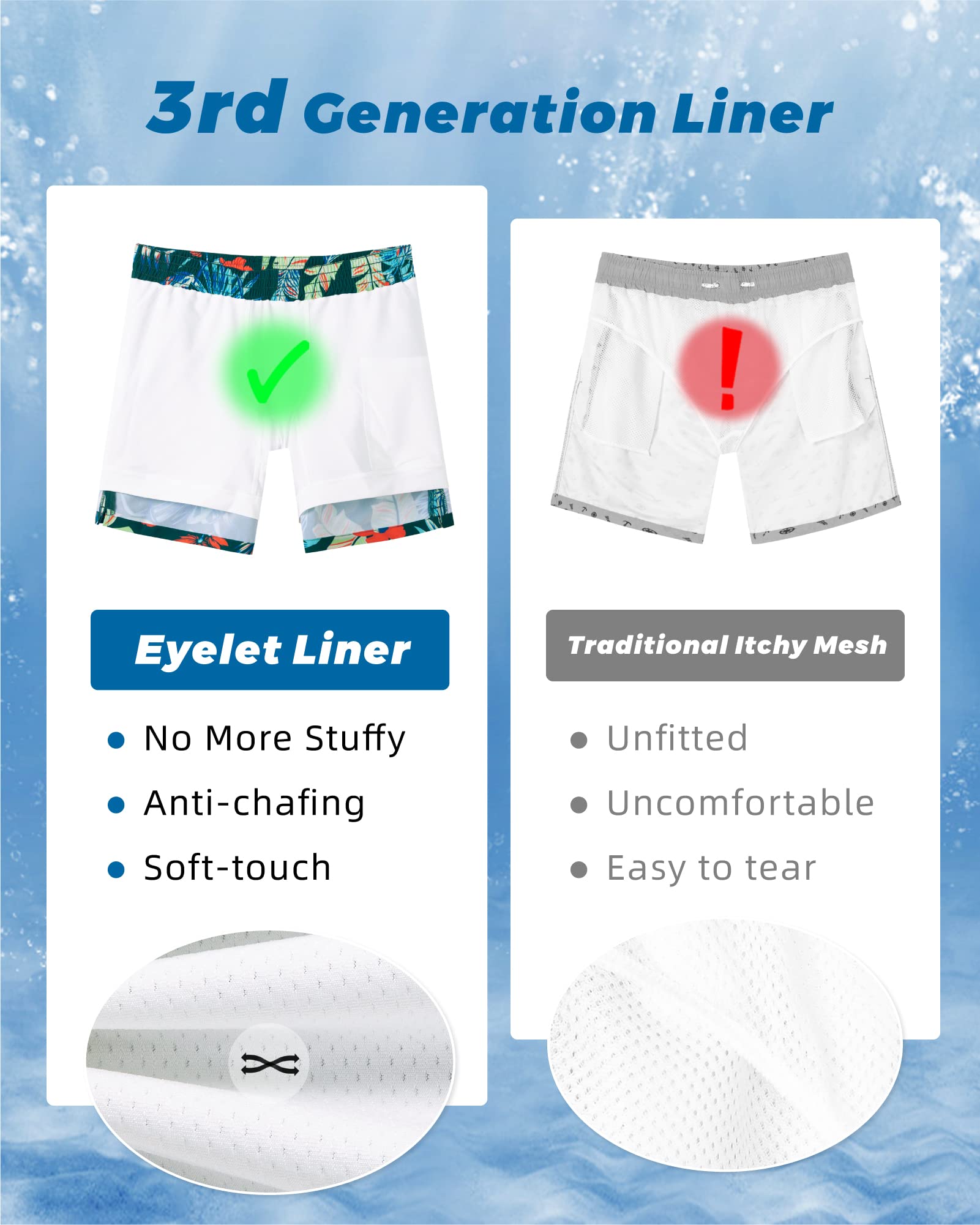 SURF CUZ Mens Swim Trunks with Compression Liner Quick Dry Swim Shorts 7" Swimming Trunks Stretch Zipper Pockets Green Feather Leaf X X-Large