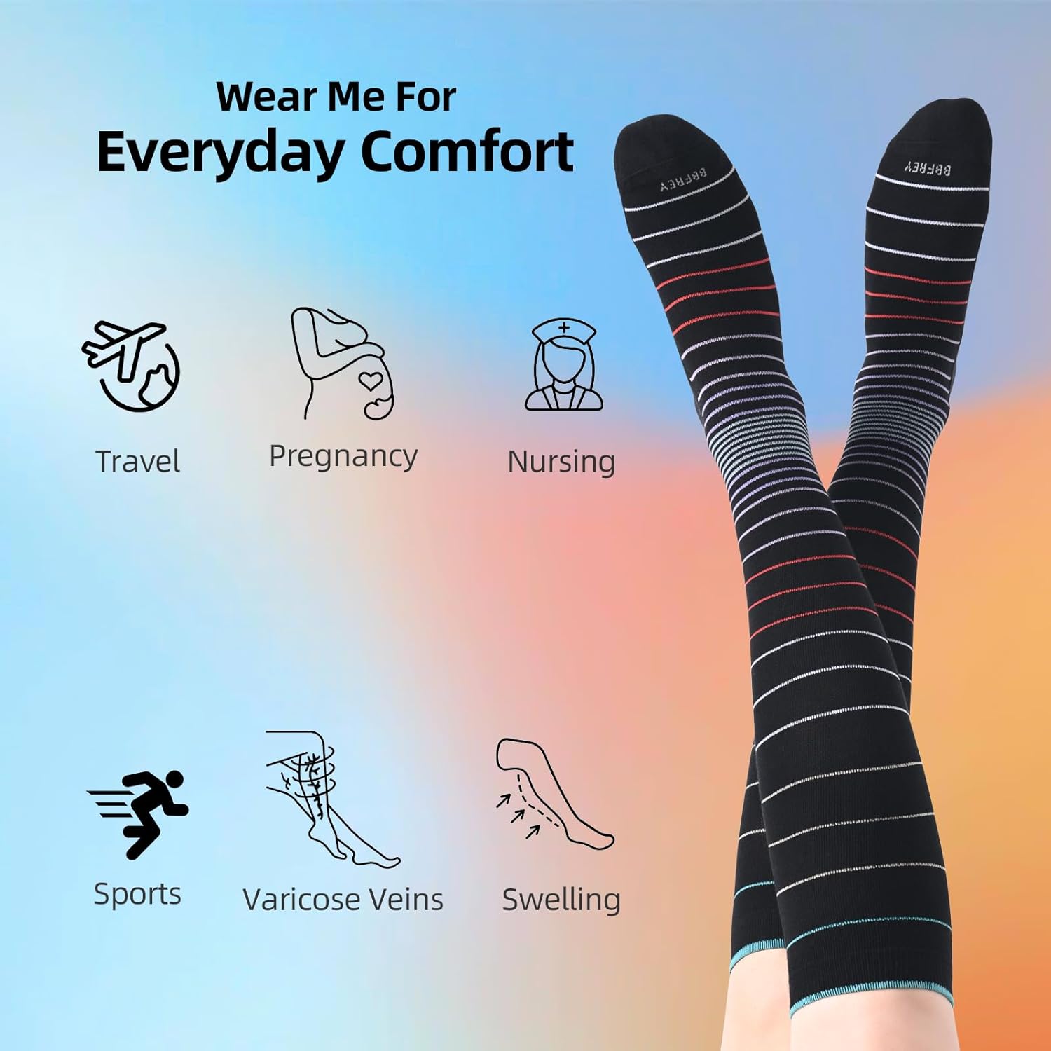 Skiennix Soft Cotton Compression Socks - 20-30mmHg Knee High Support for Circulation & Travel