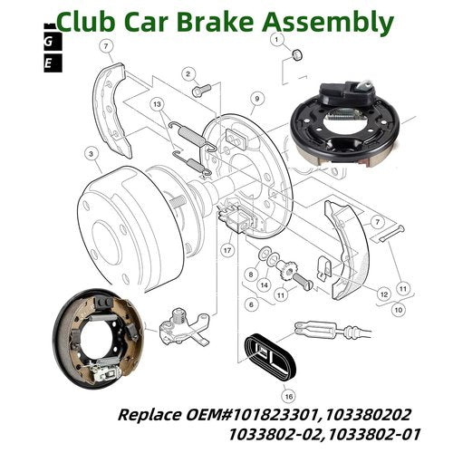 BeAcc Golf Cart Club Car Brake Assembly,Rear Brake Cluster For Club Car, OEM 101823301&101823302