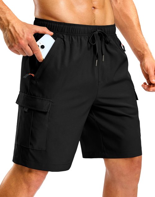 Pudolla Men's Hiking Cargo Shorts with 5 Pockets Lightweight 9" Outdoor Work Casual Shorts for Men Travel Fishing (Black XXL)