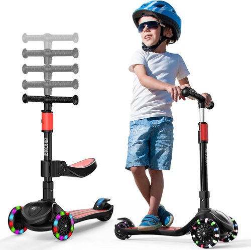 KickScoot 2-in-1 Adjustable Kick Scooter for Kids 3-12 | 5-Level Handlebar, Removable Seat & LED Wheels