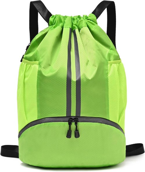 LOKAPEGY Drawstring Gym Bag - Waterproof Backpack with Shoe Compartment | Green Color