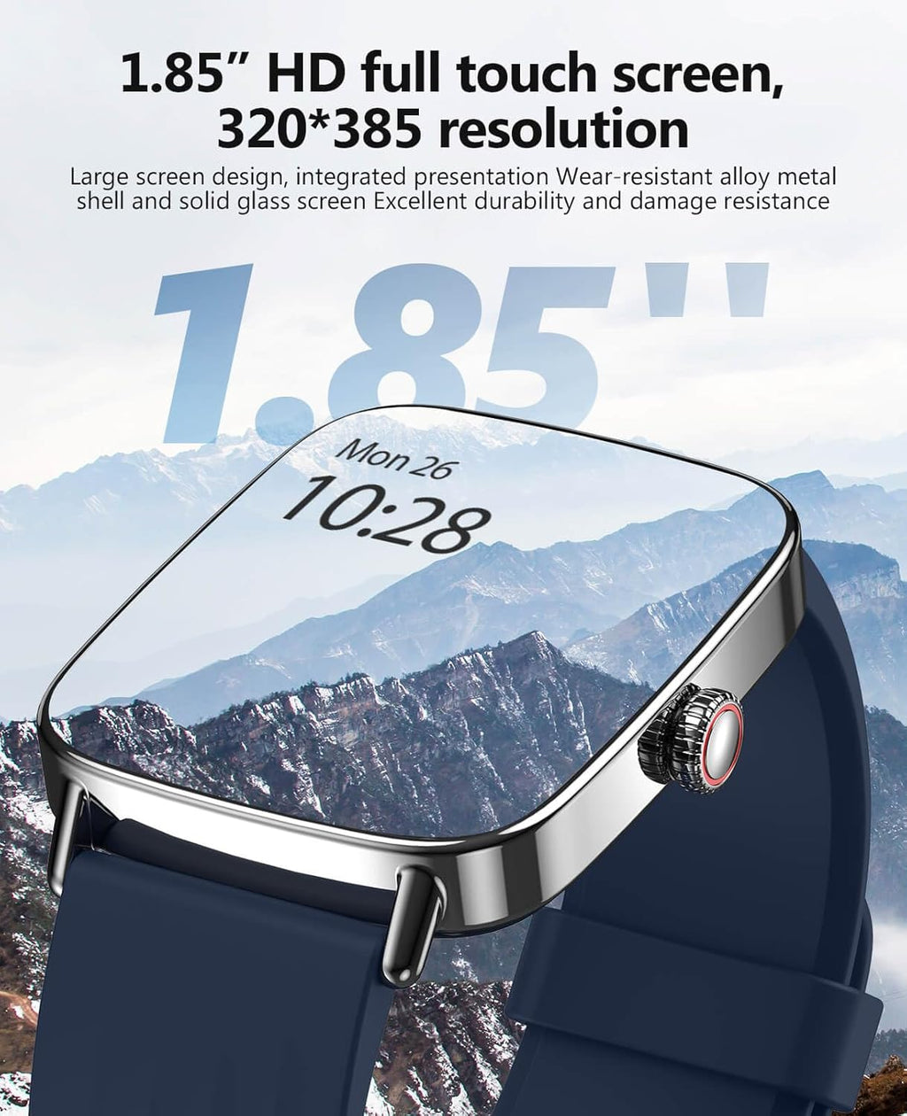 SOUYIE Smartwatch - 1.85" AI Voice Tracker with 24/7 Heart Rate Monitor & IP68 Waterproof | Blue