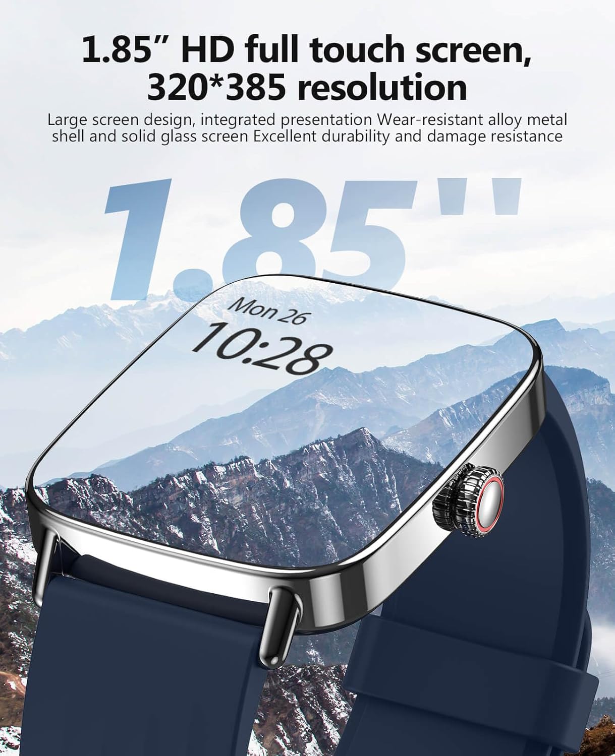 SOUYIE Smartwatch - 1.85" AI Voice Tracker with 24/7 Heart Rate Monitor & IP68 Waterproof | Blue