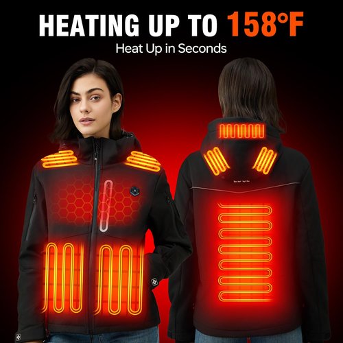 COREEDGE Women's Heated Jacket, Windproof Waterproof Electric Coat with Battery Pack & 3 Heat Settings for Outdoor