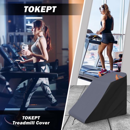 Tokept Treadmill Cover Waterproof Dustproof Running Machine Cover Exercise Workout Equipment Protective with Reflective Strips for Home Gym Indoor Outdoor (Black&Grey)