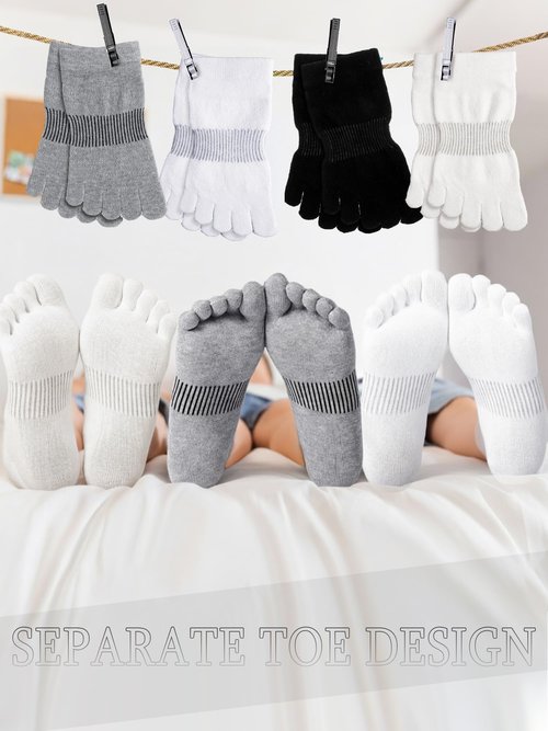 Bencailor Women Toe Socks Cotton No Show Ankle low Cut Socks Five Toes for Women Men Athletic Running Supplies(White,Black,Gray,8 Pairs)