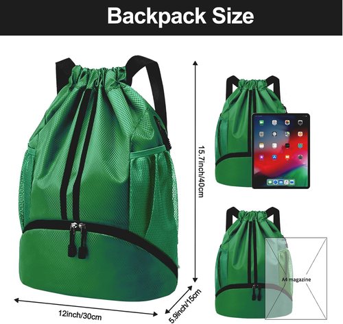 Hoedia Sports Drawstring Backpack - Waterproof Gym Bag with Shoe Compartment | Dark Green