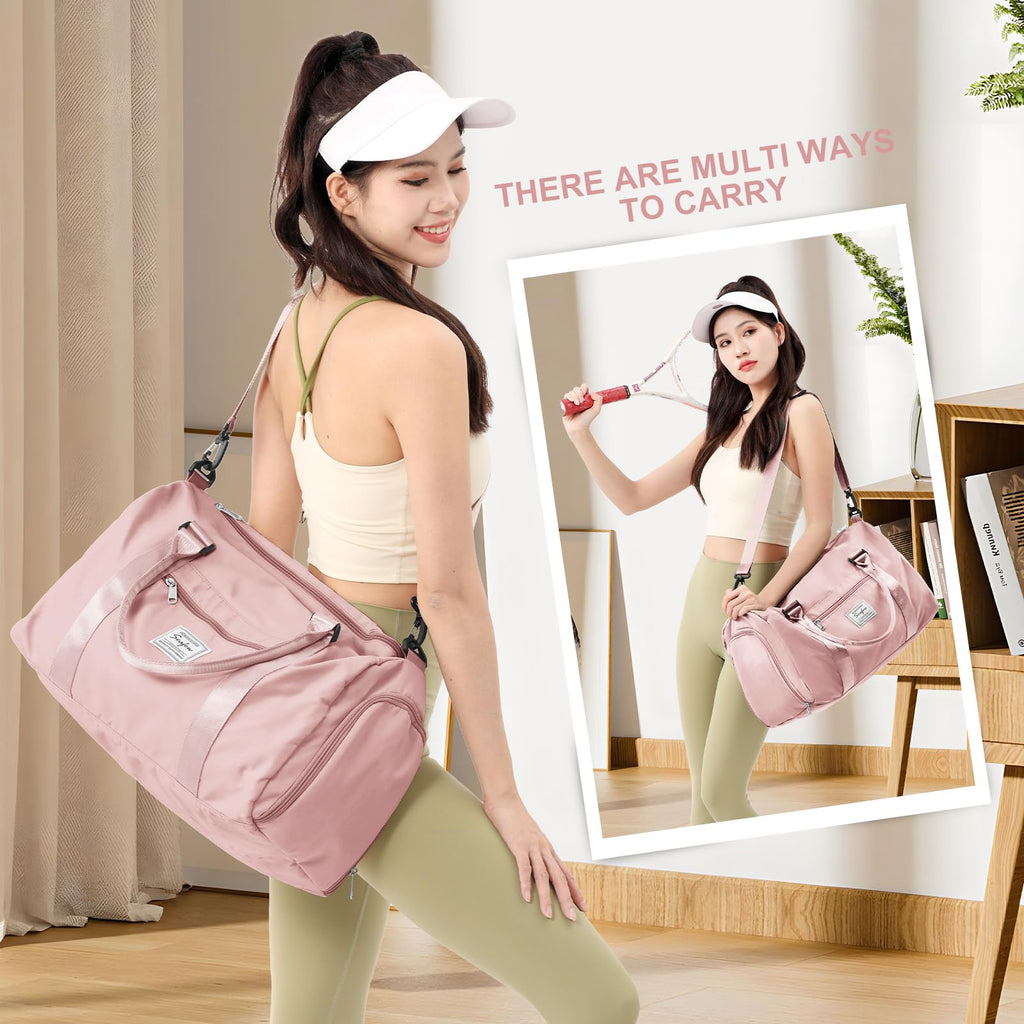 Gym Bag for Women Men with Shoes Compartment,Sports Duffle Bag Personal item travel Duffel Bags Tote Bag Small Carry on Weekender Overnight Bags Workout Dance Bag Hospital Holdalls Pink