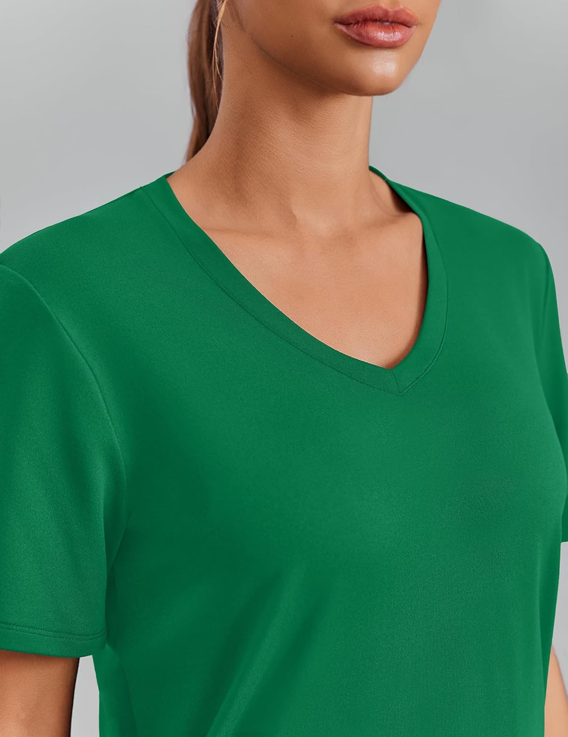PINSPARK Soft Workout Tops for Women - Short Sleeve V-Neck, Moisture-Wicking, Quick-Dry Gym Shirt | UPF 50+ Sun Protection