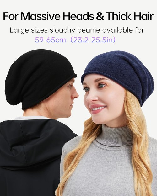 Zylioo XXL Lightweight Beanie for Big Heads, Soft Slouchy Sleep Cap, Large Thin Stretch Knit Hat for Day & Night Comfort Black