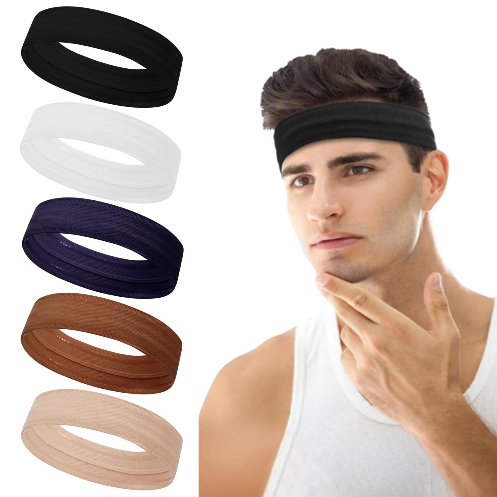 Workout Headbands for Women Men,5PCS Non Slip Sport Headbands Moisture Wicking,Stretchy Athletic Headband Breathalbe Sports Hairbands for Fitness Exercise Gym Training