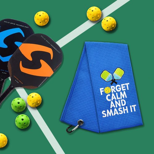 ERHACHAIJIA Forget Calm and Smash It Embroidered Sports Towel with Clip. Funny Gifts for Men, Women, Pickleball Lovers, Birthday, Retirement, Mother's Day