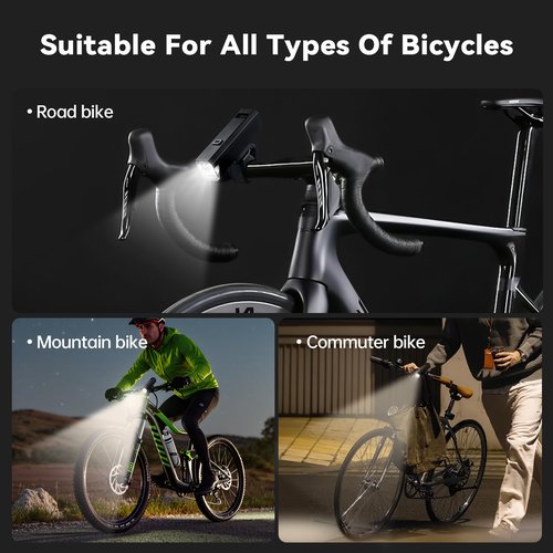 JowBeam Bike Light Set - 1200 Lumen Dual LED Headlight & Rear Light, 12+5 Modes, USB-C Rechargeable, IPX5 Waterproof - Ideal for Urban Commuting & Night Riding