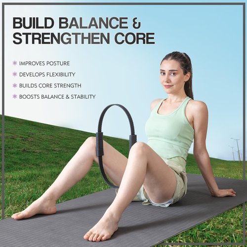 LTHTRADE Pilates Ring Circle, 13.5 Inch Magic Circle Ring for Women, Flexible Resistance Exercise Equipment for Toning Thighs, Legs, Arms & Core (Black)