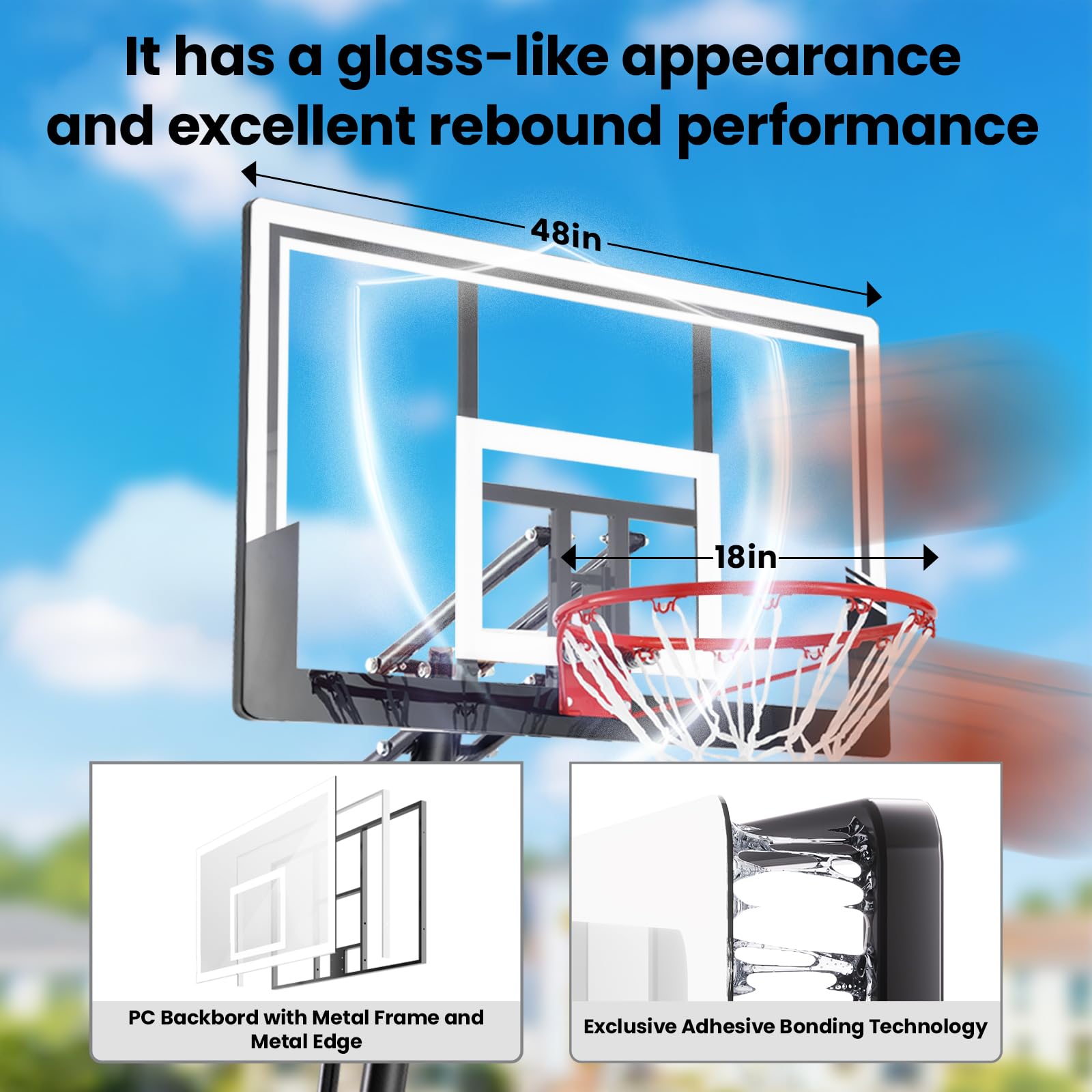 BACKYARD BLITZ Basketball Hoop, 44&48IN&54IN Backboard Portable Basketball Goal System, 10FT Hand-Crank Adjustable Basketball Hoops Outdoor (White, 48in Backboard)