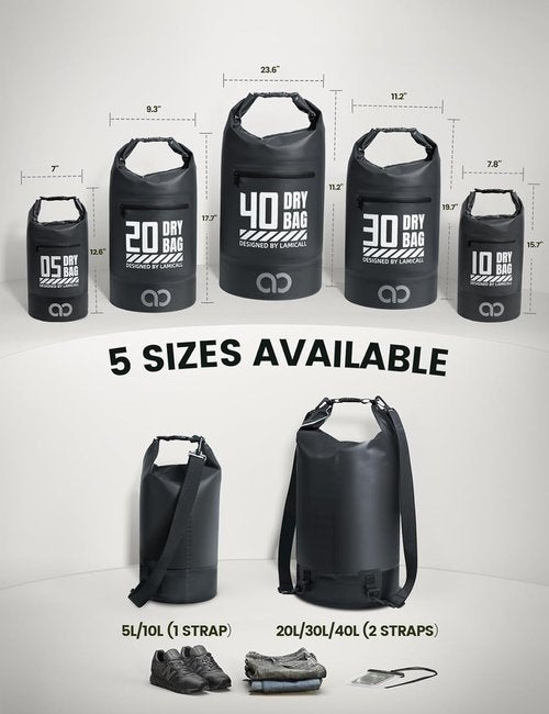 Lamicall Waterproof Dry Bag - Floating Roll Top Backpack with Phone Pouch - 10L, Black