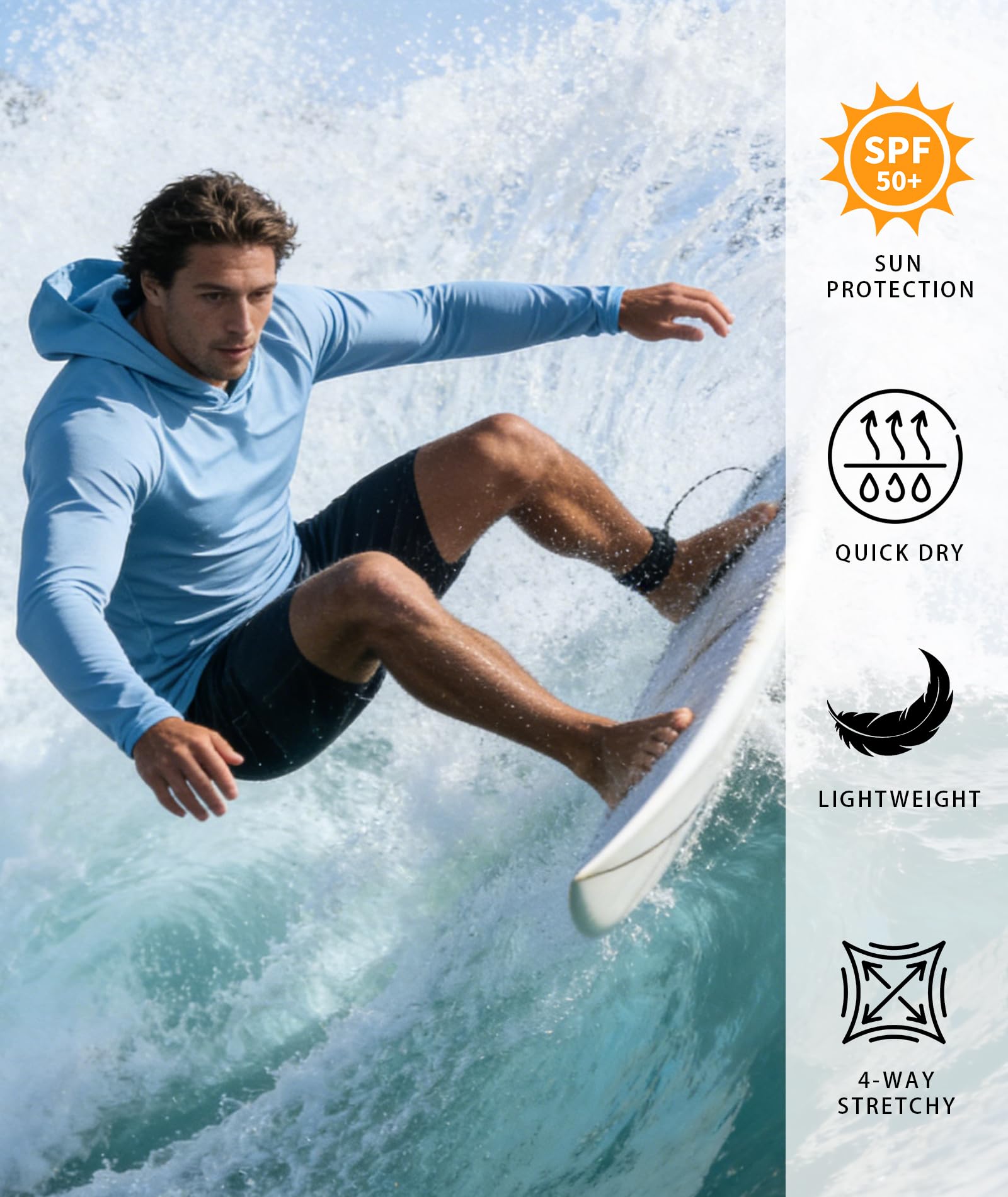 Sun Shirts for Men Long Sleeve Fishing Shirts Sun Hoodies Rash Guard Summer Hooded UPF 50+ Sun Protection Running Athletic Hoodie 5 Pack
