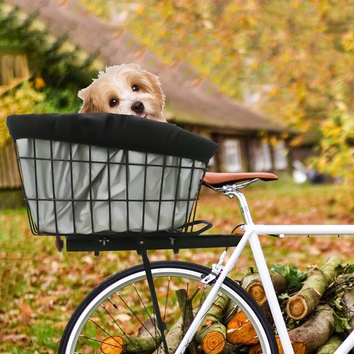 RAYMACE Rear Bike Basket with Waterproof Cover and Cargo Net,Bicycle Cargo Rack Storage X-Large Basket Mount for Back Under Seat（X-Large）