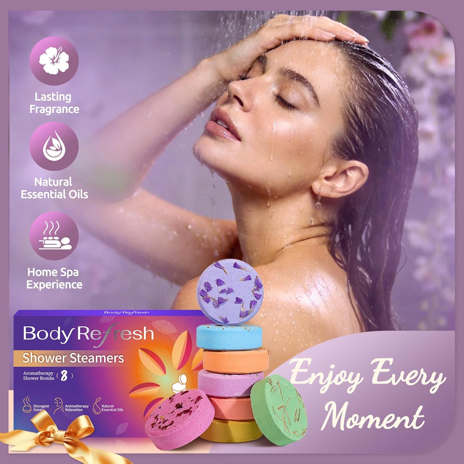 Skiennix Shower Steamers Aromatherapy - 8 Pack Essential Oil Shower Bombs for Relaxation & Stress Relief