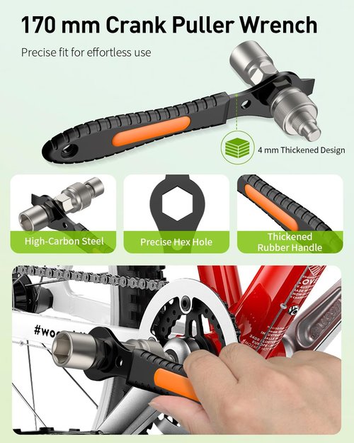 Pawfly Upgraded Bicycle Crank Puller Set, Bike Crank Removal Tool, Bottom Bracket Tool with 20-Tooth Socket, Wrench & Top Cap, Bike Repair Kit for Square Taper Shimano & ISIS Splined Crank Arm