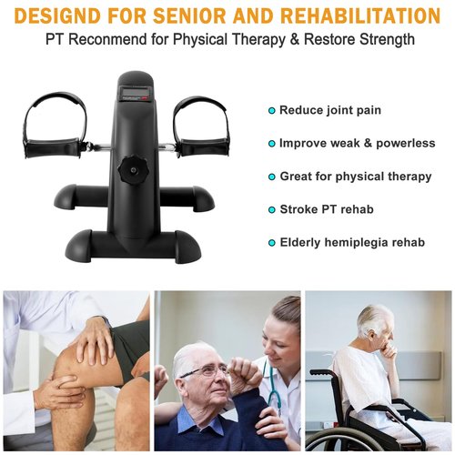 GOREDI Under Desk Bike Pedal Exerciser, Portable Mini Exercise Bike with LCD Display for Home/Office, Desk Cycle for Leg/Arm with Handle, Leg Exerciser While Sitting for Seniors 20261322(Black)