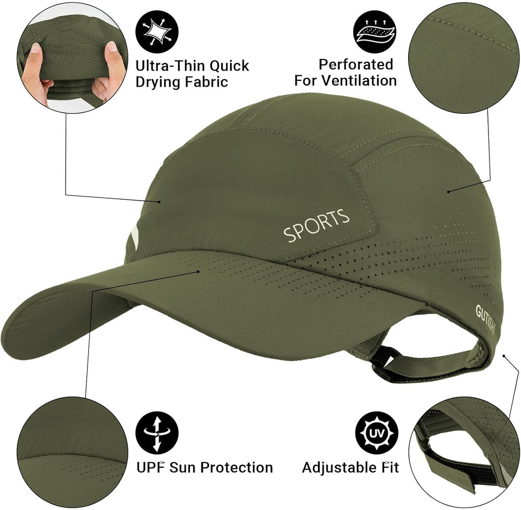 Skiennix Quick Dry Running Hat - Adjustable Cooling Baseball Cap with Reflective UPF 50+ | Breathable Sport Hat for Men & Women