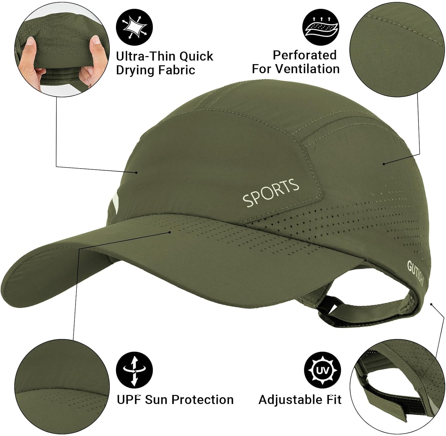 Skiennix Quick Dry Running Hat - Adjustable Cooling Baseball Cap with Reflective UPF 50+ | Breathable Sport Hat for Men & Women