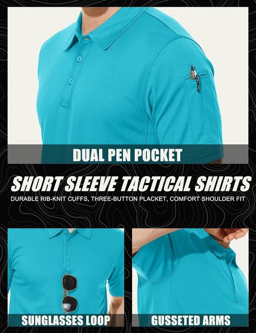 MAGCOMSEN Men's Quick-Dry Tactical Polo Shirt - Short Sleeve Pique Jersey for Golf & Outdoor Activities
