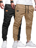 PLEPAN Mens Casual Cargo Joggers - Cotton Drawstring Chino Pants Hiking Outdoor Twill Track Jogging Sweatpants