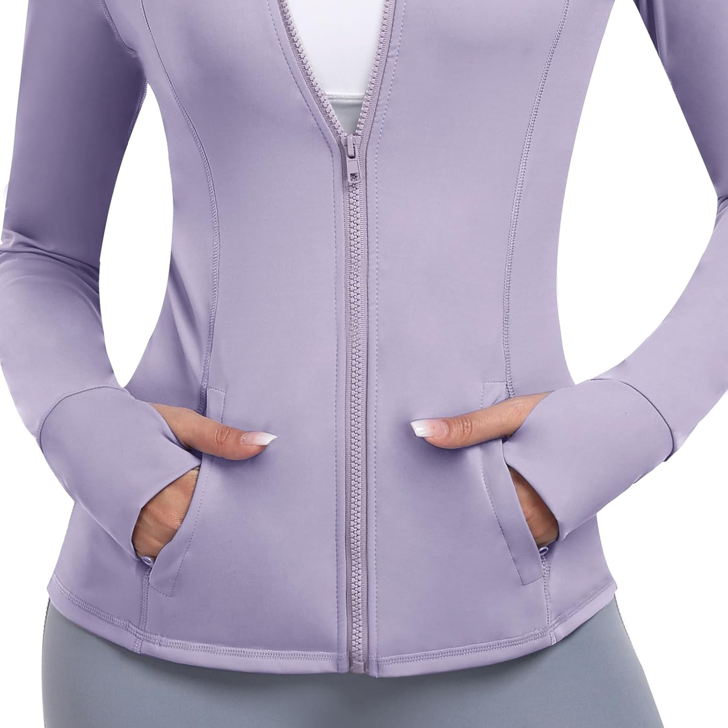 Skiennix Women's Athletic Full Zip Jacket - Lightweight Workout Wear with Pockets & Thumb Holes