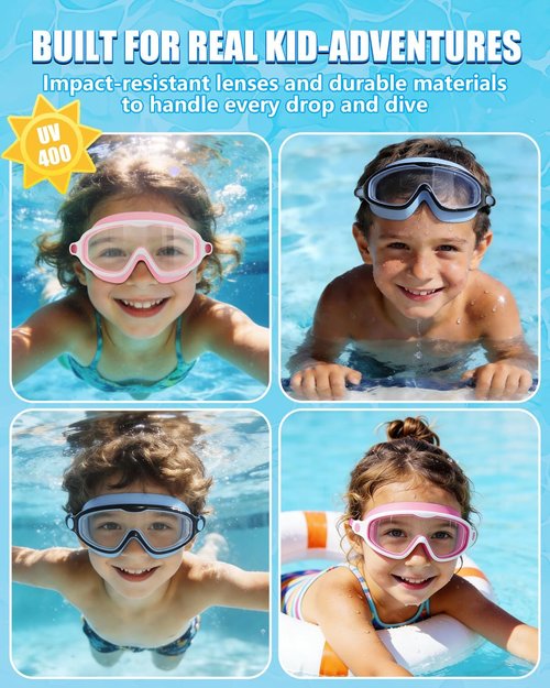 Aegend Swim Goggles for Kids | 2-Pack Wide Frame Anti-Fog & UV Protection - Clear Vision for Ages 3-14
