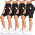 FULLSOFT Biker Shorts for Women - High Waisted Tummy Control with Pockets | 4 Pack, 8" Length