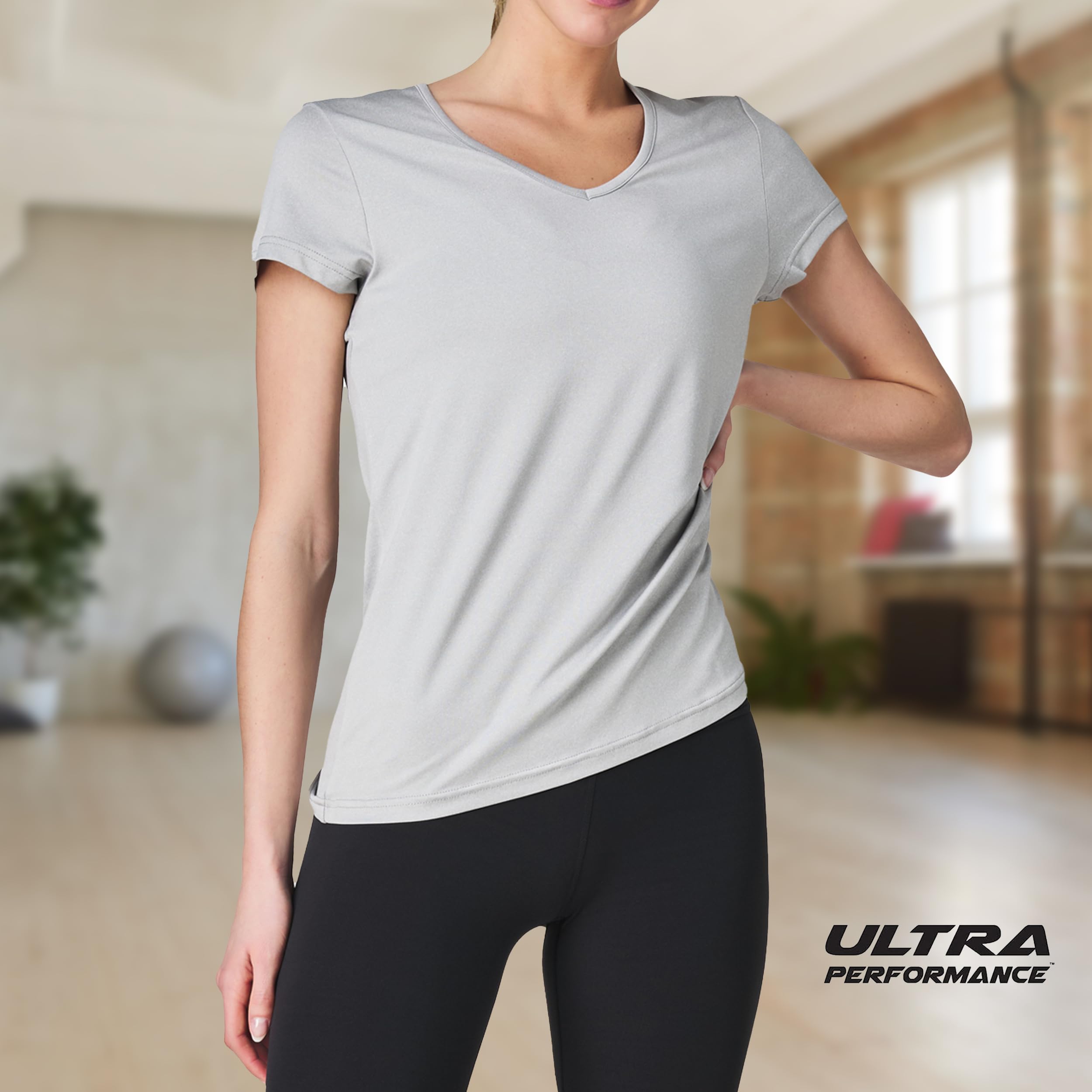 Women's V-Neck Activewear T-Shirts 3 Pack Athletic Womens Short Sleeve Workout Tops Dry Fit Shirt Gym & Yoga Tees for Women Black/Grey/White