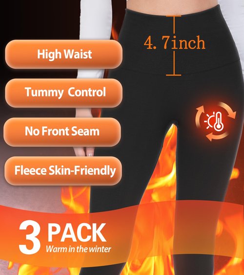 FULLSOFT 3 Pack Seamless Fleece Lined Leggings Women High Waisted Workout Winter Warm Thermal Yoga Pants(3 Pack Black,Black,Black,Large-X-Large)