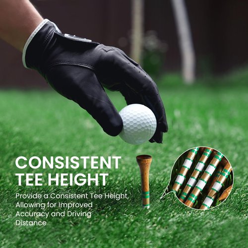 FINGER TEN Golf Tees Wood for Men Wooden Tee 2 3/4 3 1/4 Inch Western Birch Value 100 Pack, Reduce Friction Spin Tall Sturdy Base for Stability Long-Lasting Durability (Brown&Gold&Green, 3 1/4 Inch)