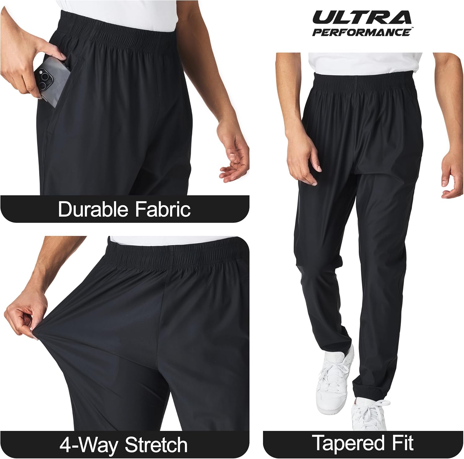 Ultra Performance Men's Athletic Jogger Pants - Stretch Nylon Gym Pants with Pockets for Active Workouts
