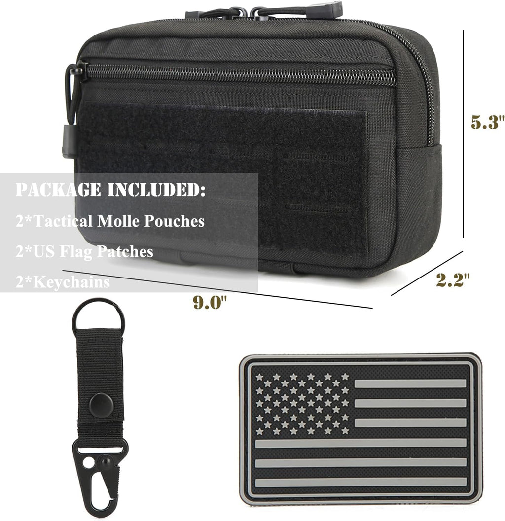 Skiennix Tactical Molle Admin Pouch - 2 Pack with US Flag Patch & Keychain | Horizontal Modular Design