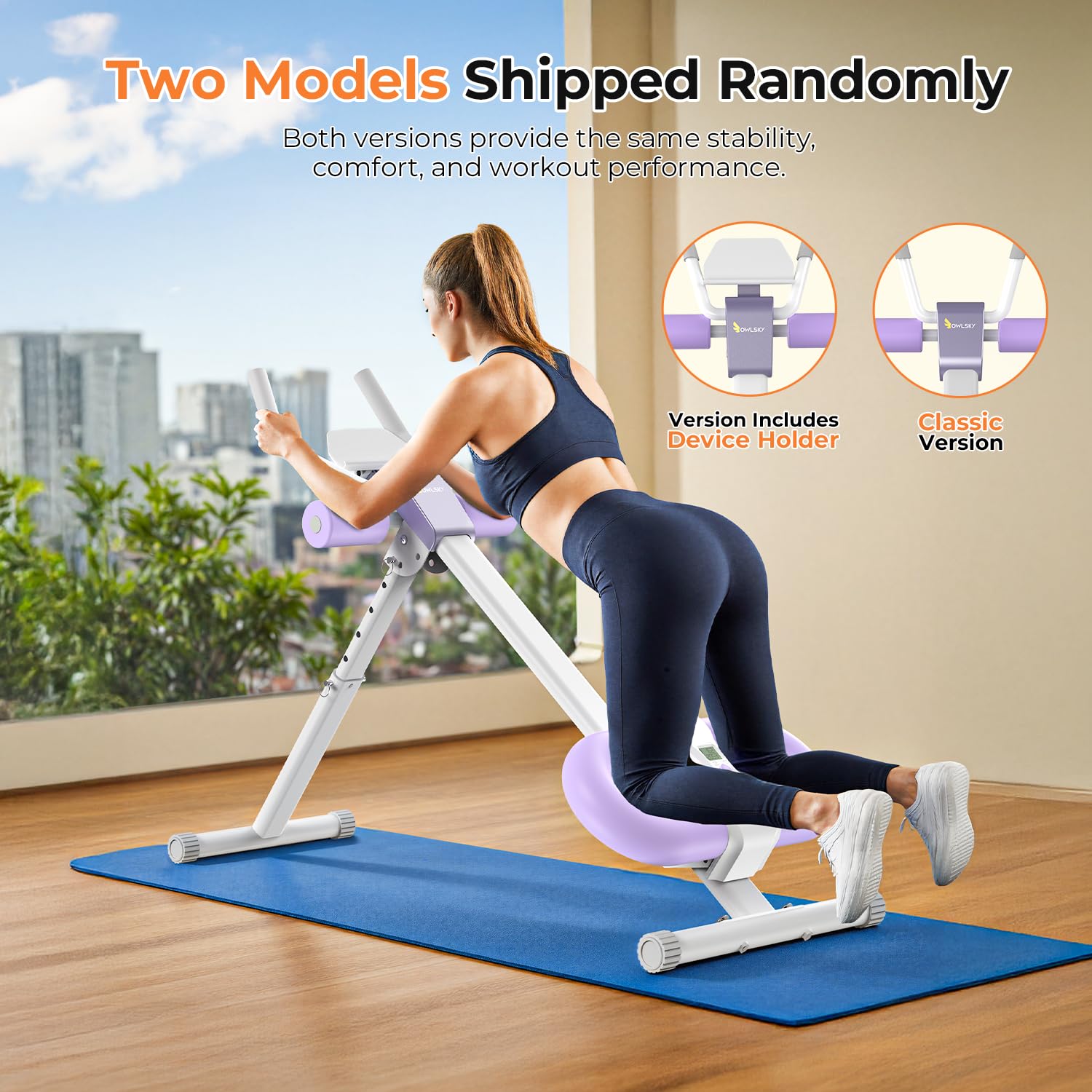 OWLSKY Ab Machine Adjustable Abdominal Trainer for Home Gym Workout, Foldable Knee Protection Abdominal Trainer for Abdominal Workout, Purple