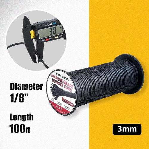Marine Grade Bungee Cords - Heavy Duty 100ft Elastic Shock Cord for Kayak, Camping & Crafting