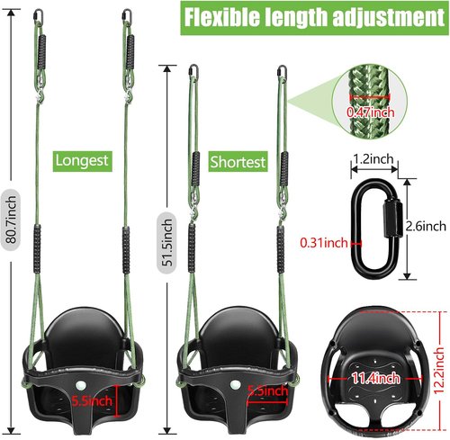 Dakzou High Back Full Bucket Toddler Swing Seat - Upgraded Heavy Duty Design | Fully Assembled, Black