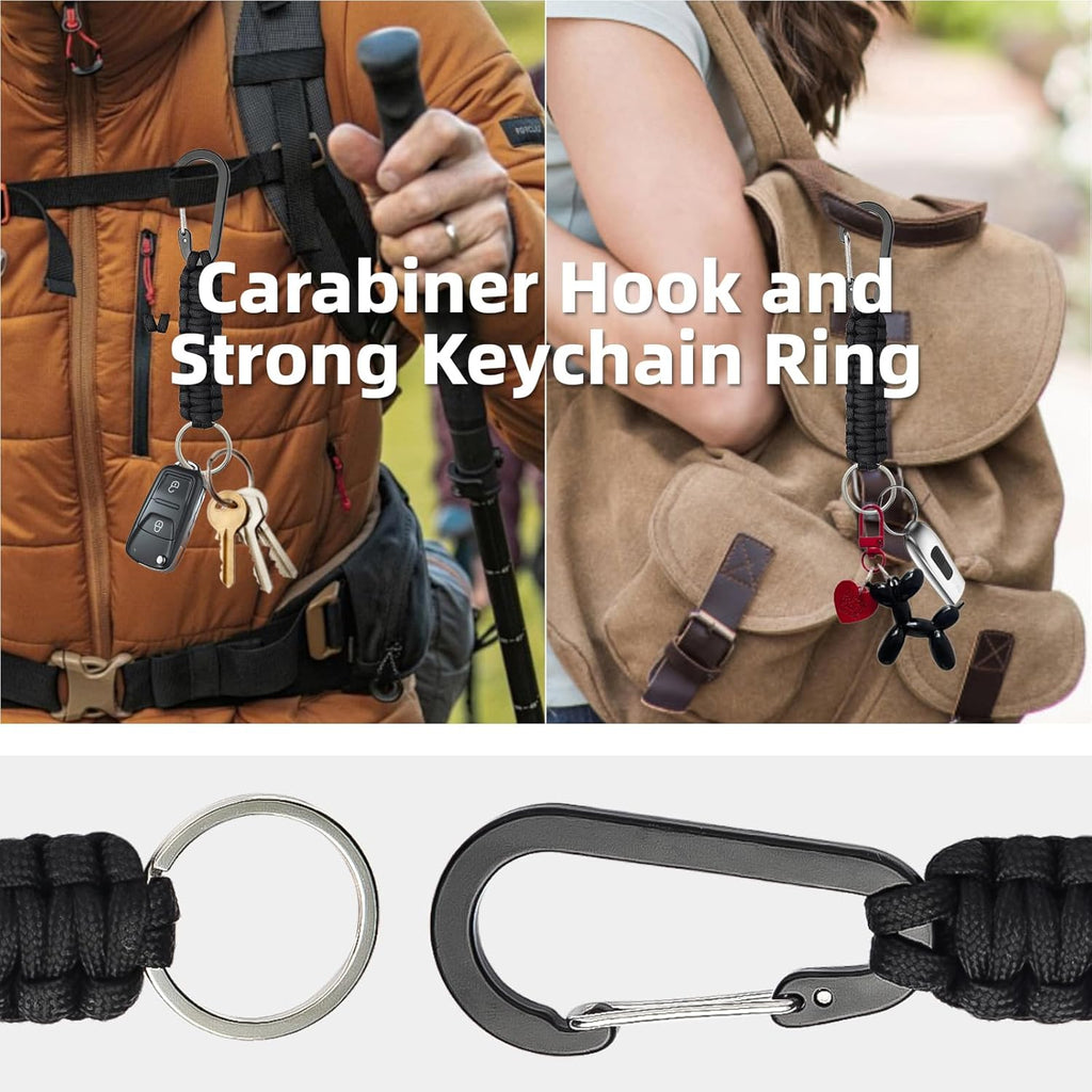 Paracord Keychain Carabiner Set - Multi-Function EDC Gear with Tactical Clips & D-Ring Hook for Outdoor Adventures