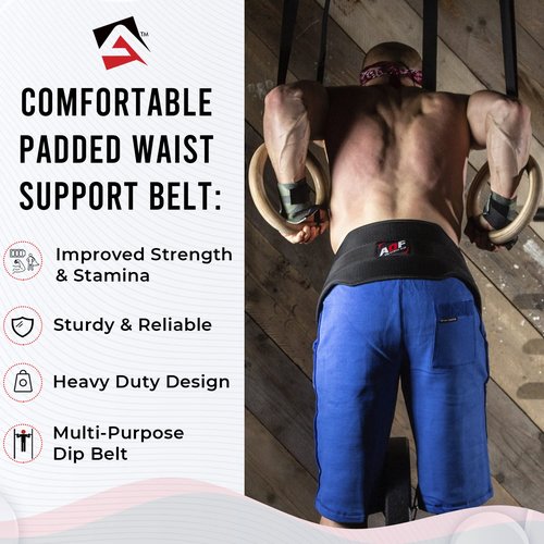 AQF Dip Belt for Weightlifting - Weight Belt with 36" Heavy Duty Steel Chain - Neoprene Padded Back Support Gym Lifting Belt for Powerlifting, Bodybuilding, Squat, Fitness & Pull up Training