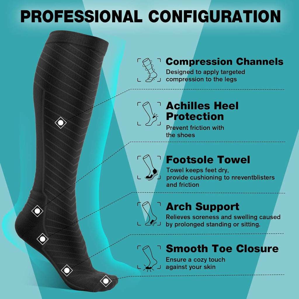 Skiennix Compression Socks - 20-30 mmHg Graduated Knee High for Men & Women | 2/4/6 Pairs for Athletic Support