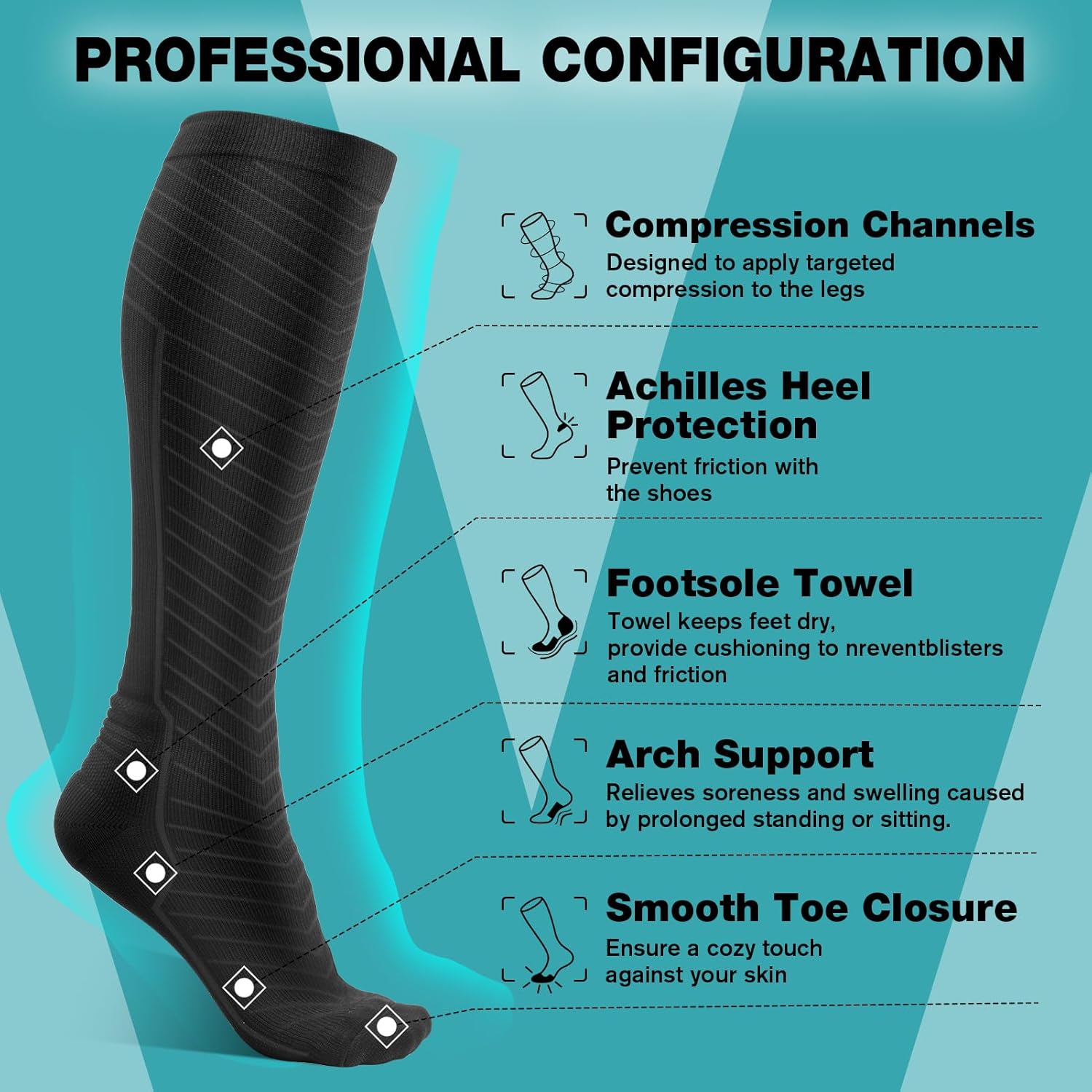 Skiennix Compression Socks - 20-30 mmHg Graduated Knee High for Men & Women | 2/4/6 Pairs for Athletic Support