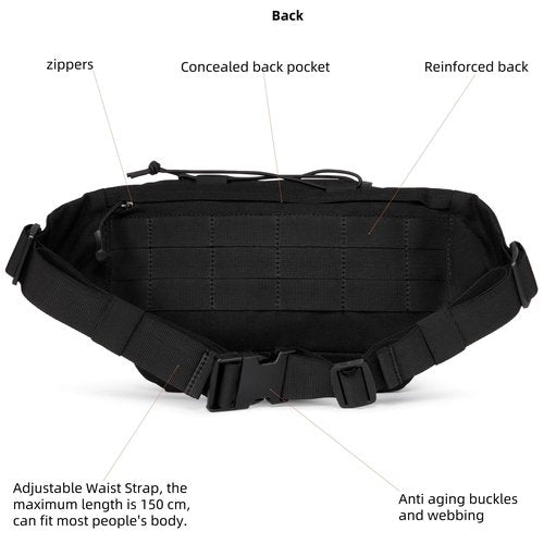 AMHEH 3.5L Tactical Fanny Pack for Men – Crossbody Waist Bag for Everyday Carry & Weekend Travel, Fits 28"-50" Waists (Black)