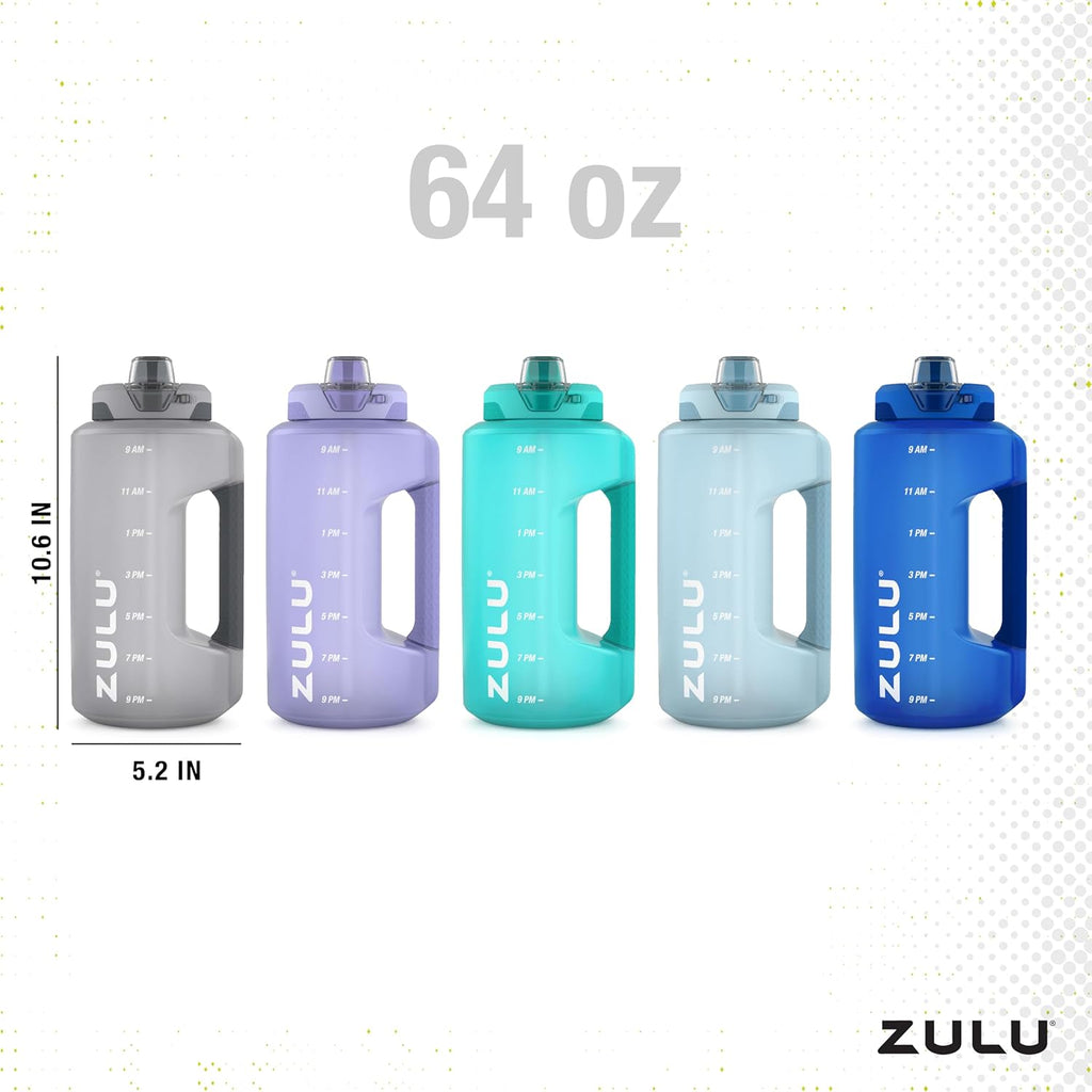 ZULU Goals 64oz Half Gallon Water Bottle - Leak Proof, Time Marker & Straw | Grey Reusable Jug for Gym & Outdoors