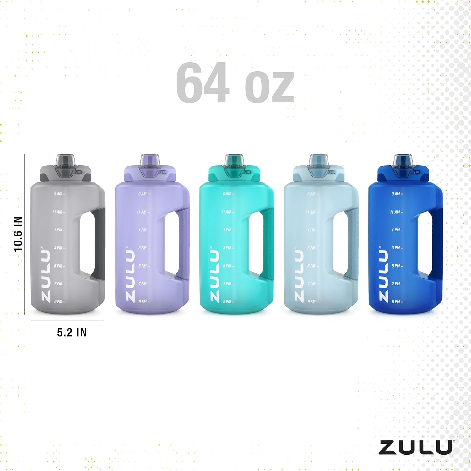 ZULU Goals 64oz Half Gallon Water Bottle - Leak Proof, Time Marker & Straw | Grey Reusable Jug for Gym & Outdoors